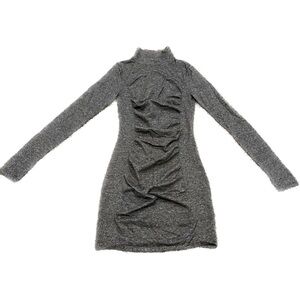 EXPRESS GRAY ROUGED MOCK NECK LONG SLEEVE SWEATER DRESS SIZE EXTRA SMALL